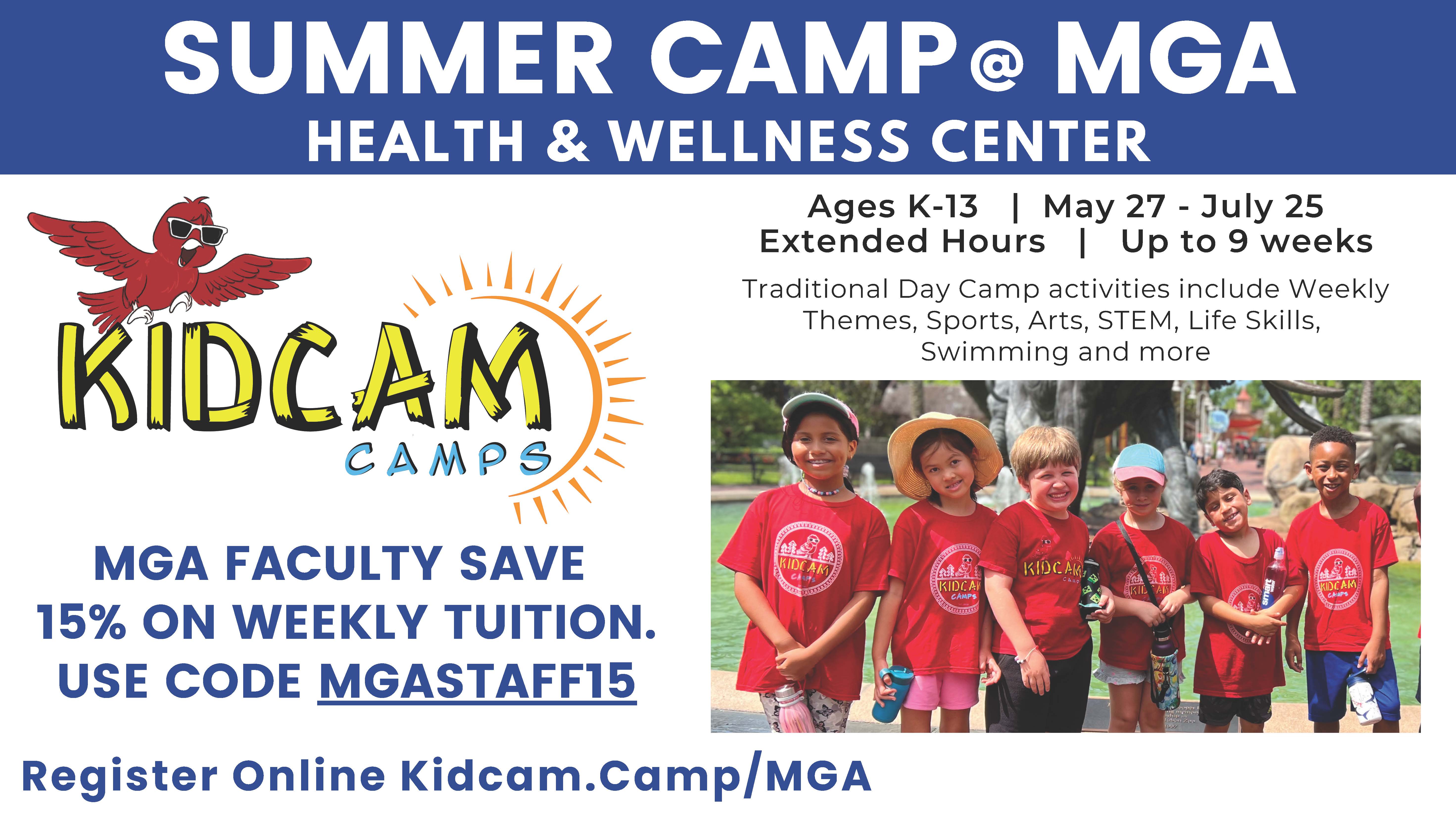 MGA faculty and staff are eligible to receive 15% off weekly tuition at Kidcam Camp using code MGASTAFF15.